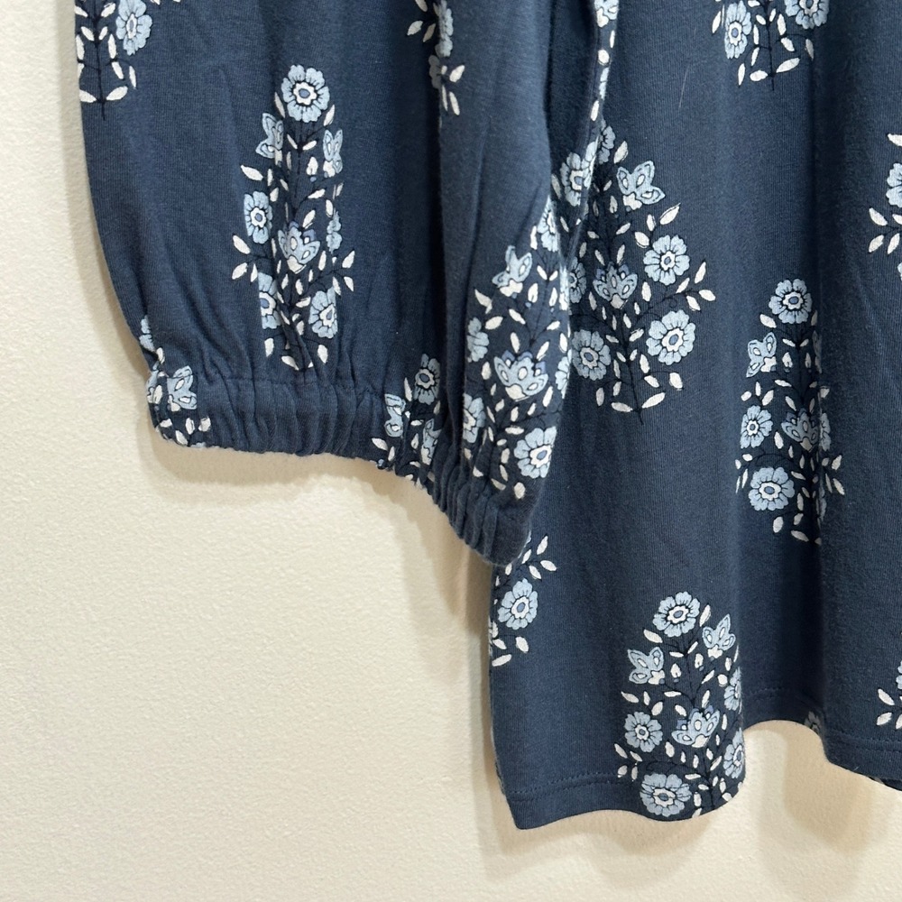 J. Jill Pure Jill Boho Peasant Blouse Women XL Tall Blue Floral Cotton Modal NEW - Picture 3 of 8